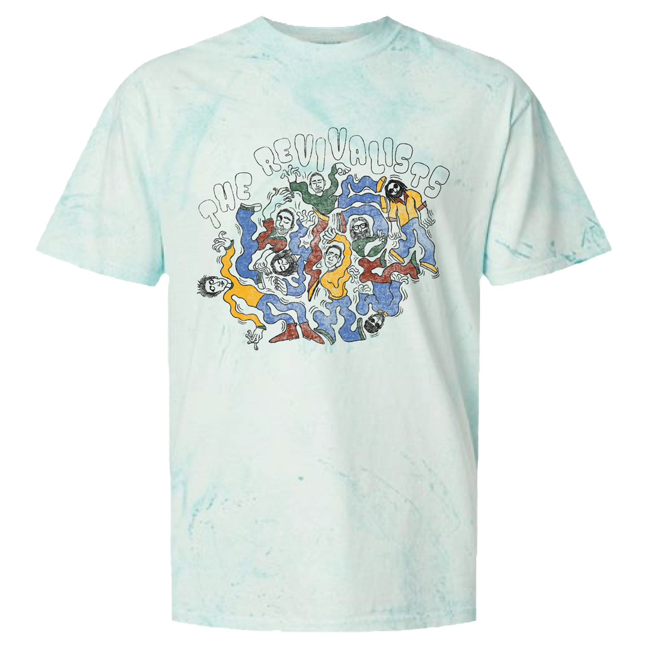 Light blue tie-dye t-shirt with colorful graphic and 'The Revivalists' text on a white background