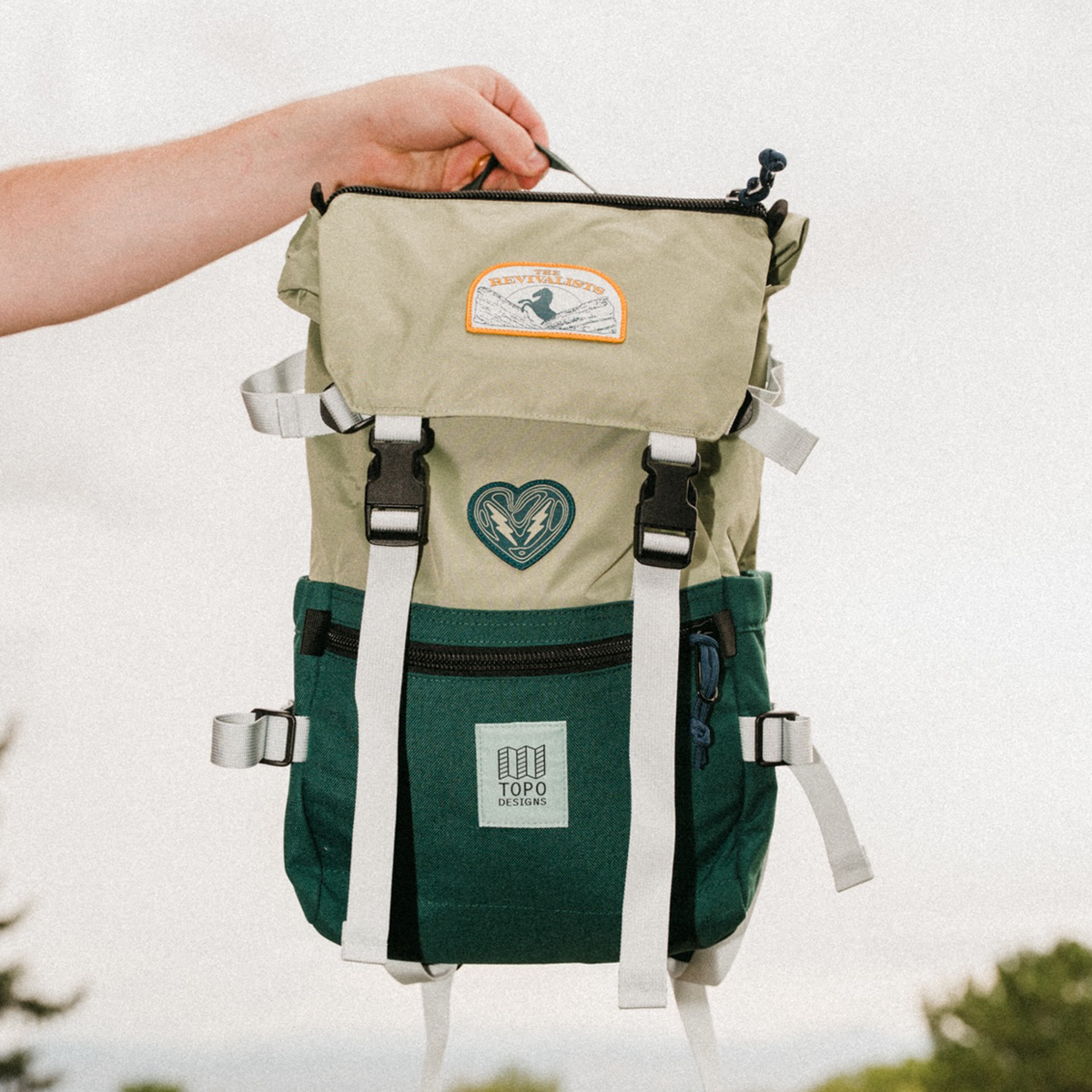 The Revivalists x Topo Designs Rover Pack Classic (Oil Green and Dark Pine)