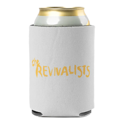 Can cooler sleeve with ’REVIVALISTS’ printed in yellow text.