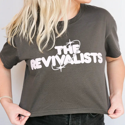 Gray t-shirt with band name.