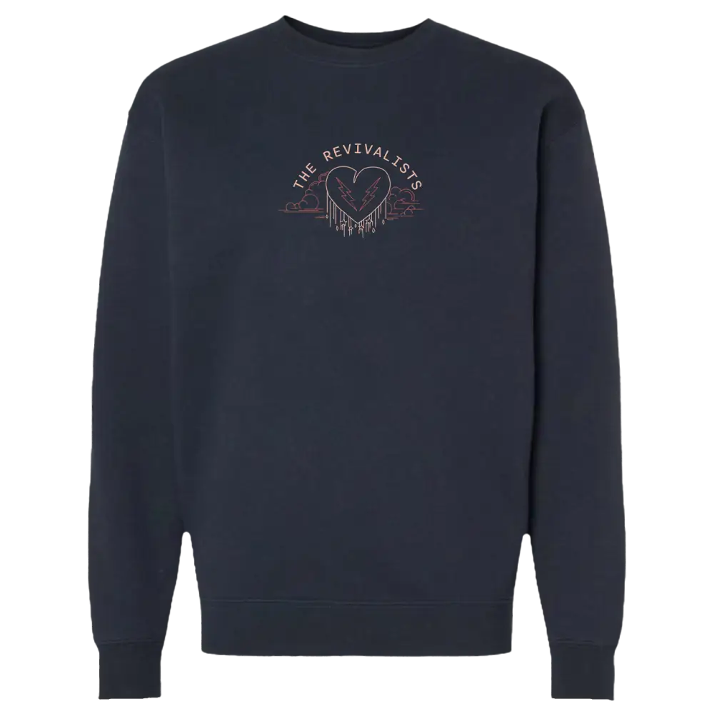 Navy blue sweatshirt with a small embroidered design on the chest.