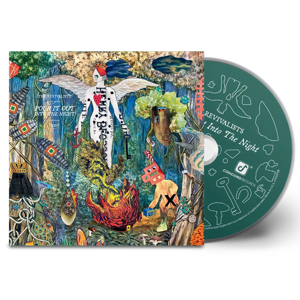 CD album cover featuring a colorful, surreal collage-style artwork with a skeletal figure at its center.