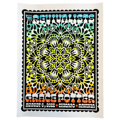 Colorful concert poster featuring an intricate mandala design with text at the top and bottom.