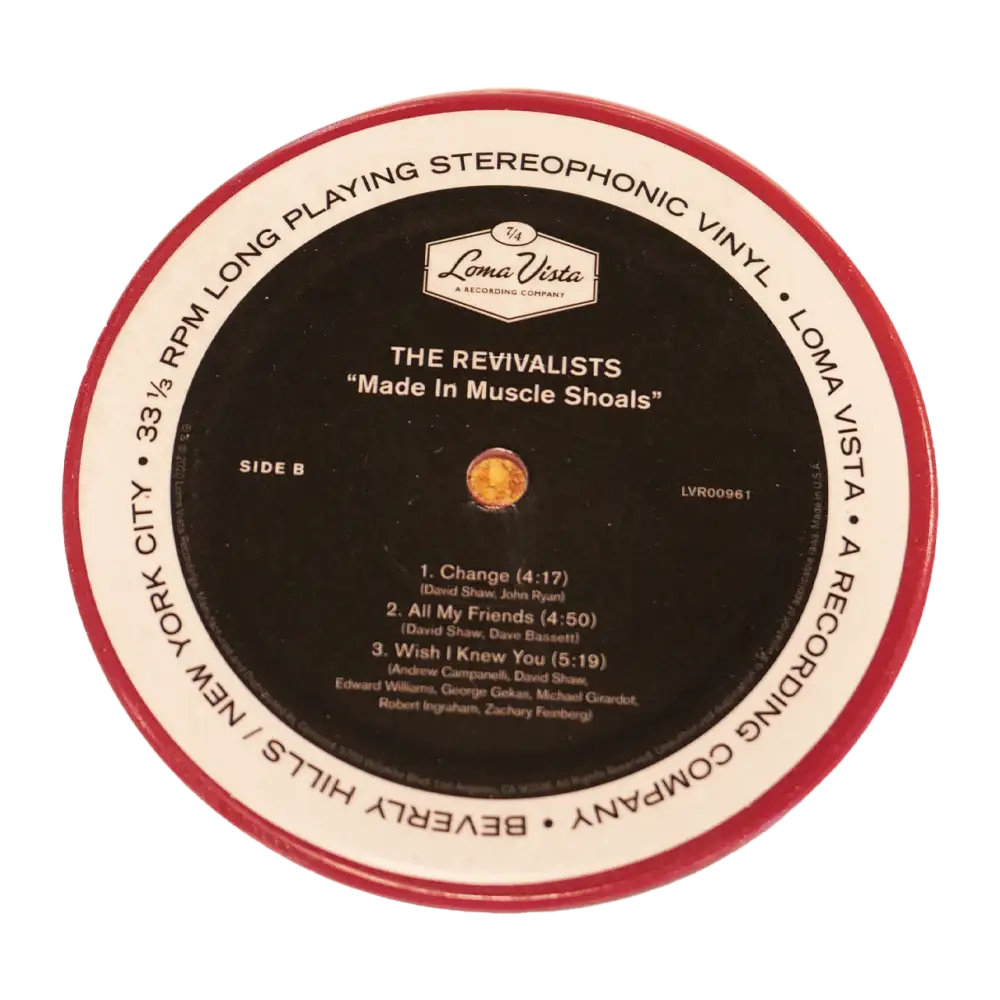 Vinyl record label for ’The Revivalists’ album ’Made in Muscle Shoals’ on Side B.