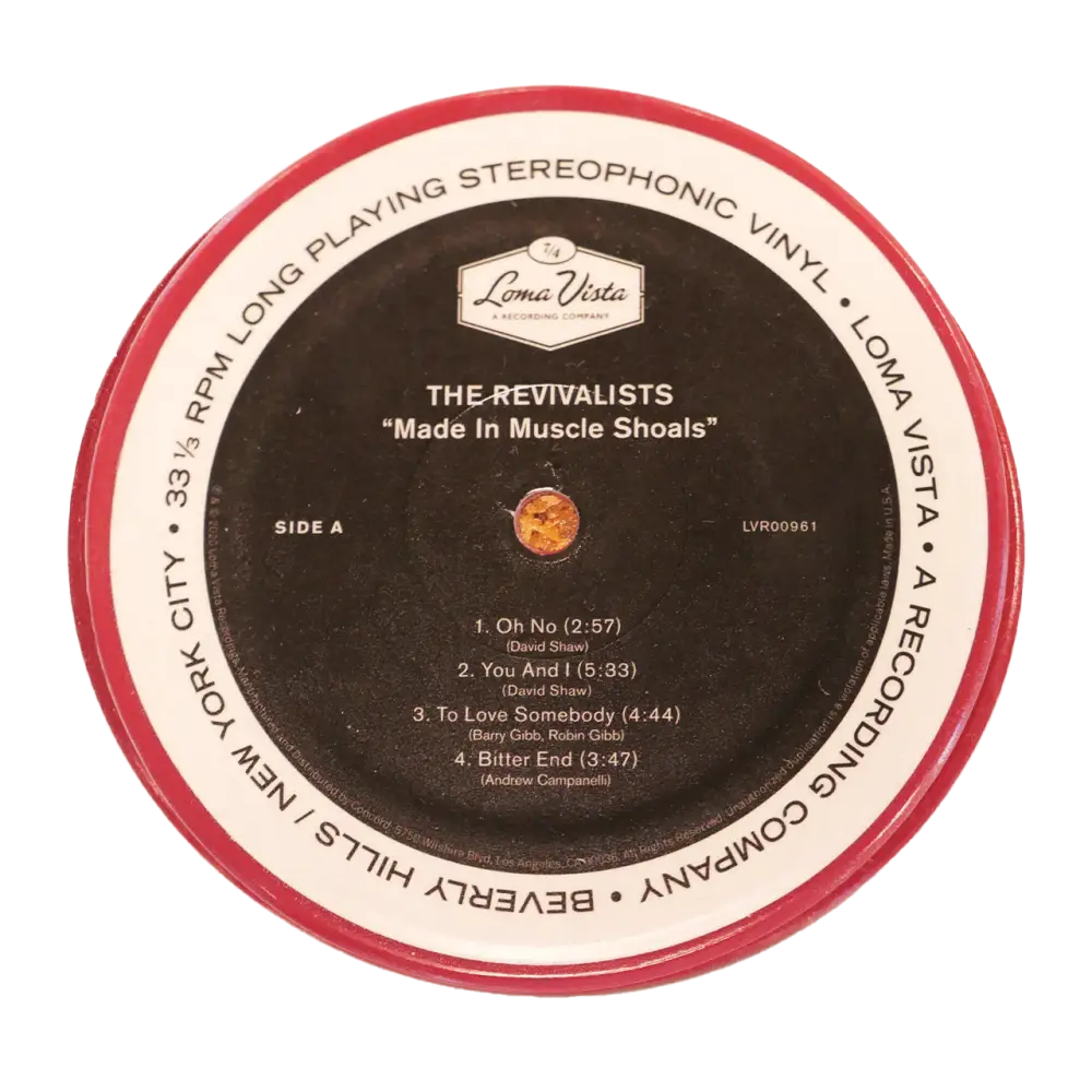 Vinyl record label for The Revivalists’ album ’Made in Muscle Shoals’ on Side A.